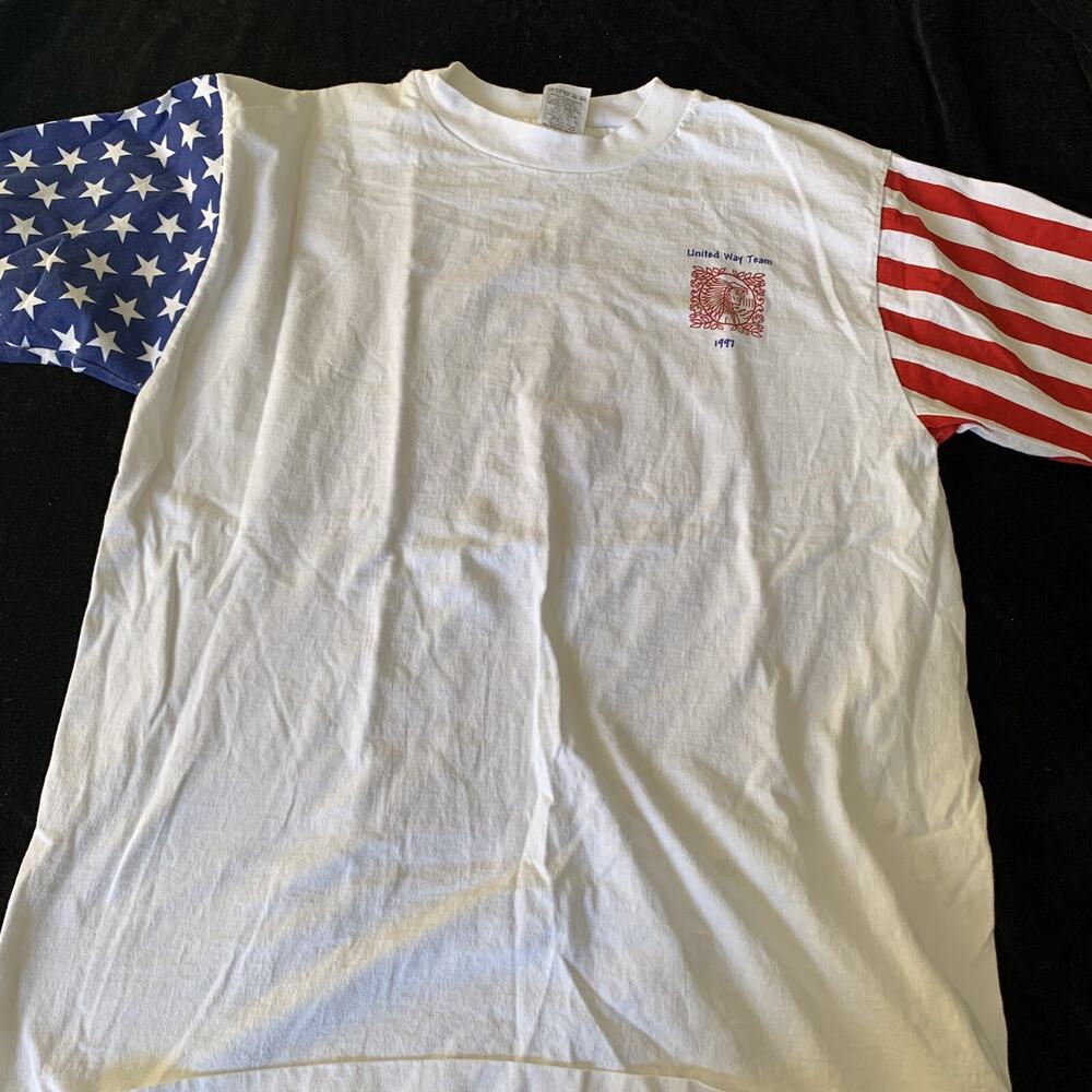 Vintage 90s Rare Sz L Tshirt United Way Team Winners All Of Us Red White Blue